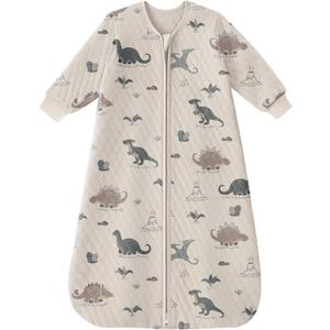 Yoofoss Baby Sleep Sack 1.0 Tog Long Sleeve Sleep Sack (6-12 Months, Khaki Dinosaur)