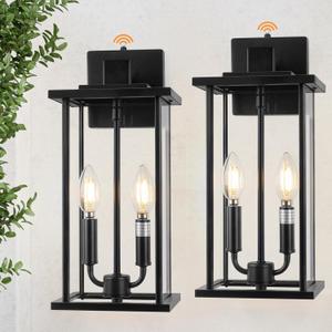 16" Large Dusk to Dawn Outdoo Wall Light Fixtures, Black 2-Pack Exterior Front Porch Light, 2-Light Outdoor Wall Sconce for Outside Patio, Waterproof Exterior Wall Lamp Lighting