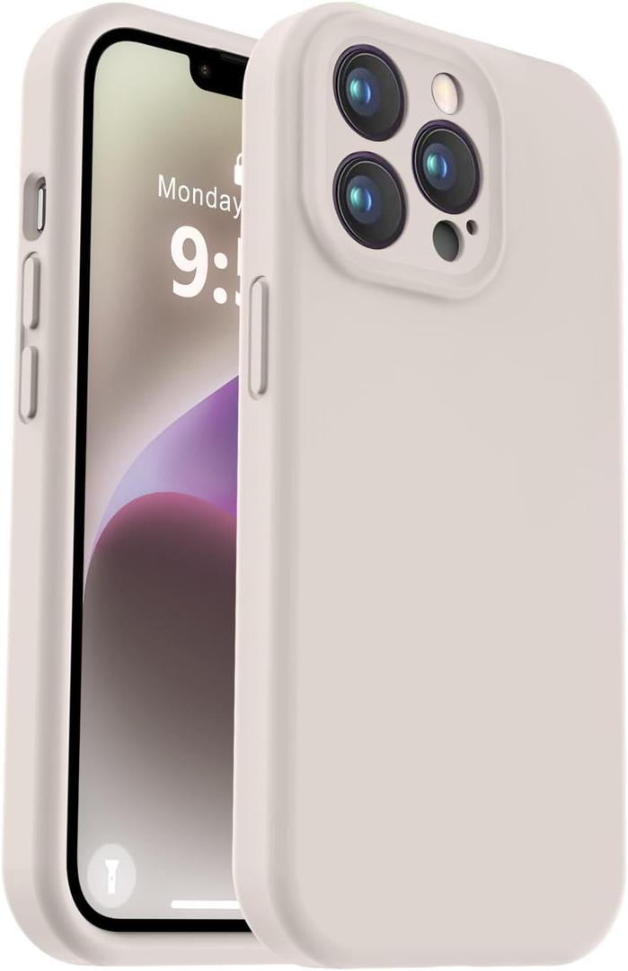 Vooii Compatible with iPhone 13 Pro Max Case, Liquid Silicone Upgrade [Camera Protection] [Soft Anti-Scratch Microfiber Lining] Shockproof Phone Case for iPhone 13 Pro Max 6.7 inch - Stone