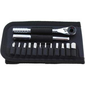 Prestacycle T-Handle Ratchet Wallet Kit  Compact 3-Way Ratchet Tool Kit with 12 Bike-Specific 1/4 Hex Bits, Bicycle, Extension Bar & Slim Carry Case
