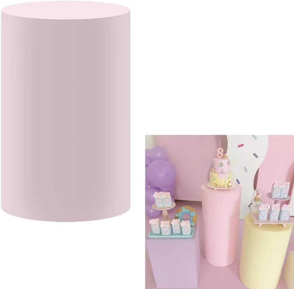 Ice Cream Pastel Pink Color Cylinder Plinth Covers for Birthday Party Decorations Pedestal Tablecloth Stretchy Fabric Cover Kids Banquets Cake Baby Shower Parties Favors14''30''