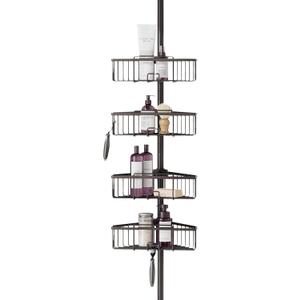 Zenna Home Tension Pole Shower Caddy, Corner Shower Storage System with 4 Adjustable Baskets, Bathroom Organization Solution, 60 to 108 Inch, Bronze
