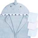 Kids 1 Piece Animal Character Hooded Towel and Washcloth Set, Blue Shark, One Size