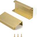 Satanga Edge Finger Tab Pull for cabinets Kitchen Concealed Drawer pulls Aluminum Flat Hidden Back Mount Door Handle for Home 10Pack Modern Brushed Brass 2-1/2" Hole Center Easy Installation