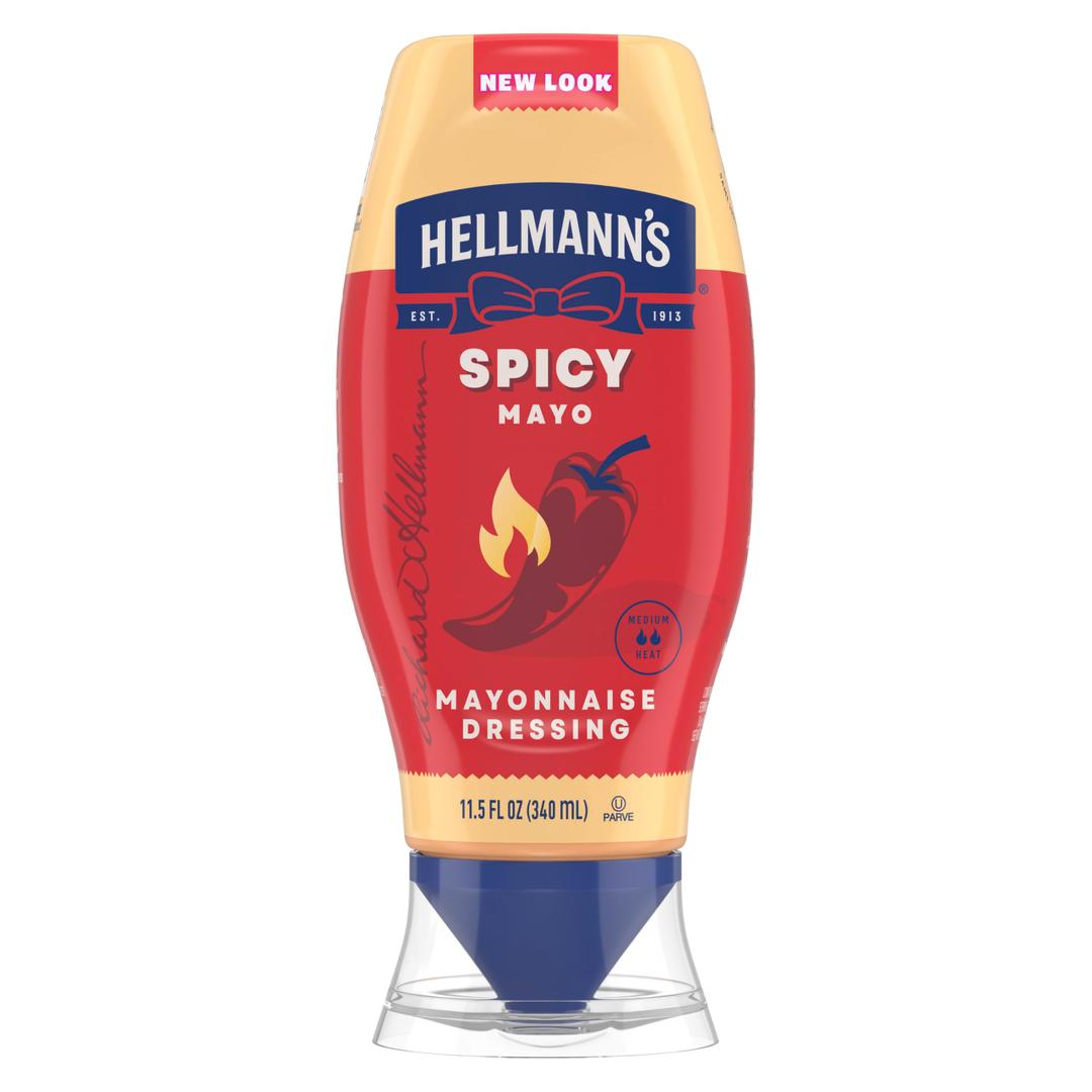 Hellmann's Spicy Mayonnaise Dressing Squeeze Bottle For a Rich, Creamy Condiment Made with Real Chili Peppers 11.5 oz, No BB Date