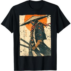Japan Samurai Warrior Fighter Ukiyo Ink Artwork Samurai T-Shirt (Small, Black)
