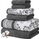 Modern Threads Floral Trail 6-Piece 100% Cotton Towel Set  Reversible Yarn Dyed Jacquard  Includes 2 Bath Towels, 2 Hand Towels, 2 Washcloths  Absorbent, Quick Dry, Soft & Durable  Gray