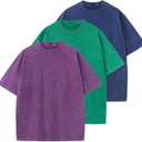 Men's Cotton T-Shirts Oversized Unisex Short Sleeves Casual Loose Wash Solid Basic Tee Tops (Purple+green+blue) S
