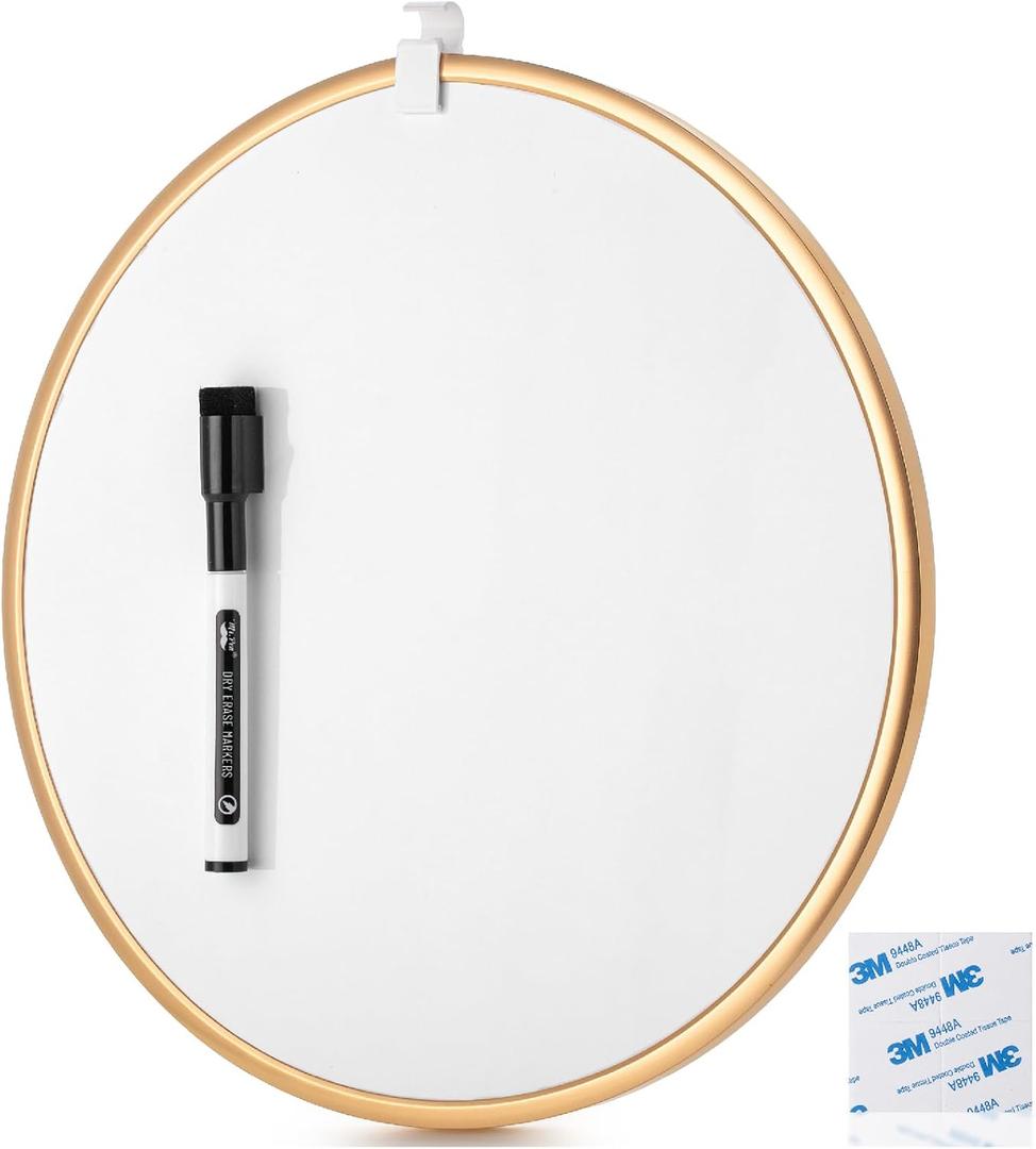 Mr. Pen- Round Dry Erase Board, 11.5 with a Black Dry Erase Marker, Gold Frame, Small White Board