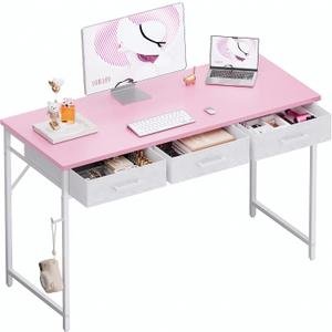Pamray 47 Inch Small Computer Desk with 3 Drawers for Bedroom Study Writing Home Office Table for Small Spaces Pink