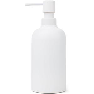 Matte White Round Soap Dispenser for Kitchen & Bathroom 15 oz Refillable Resin Pump Bottle for Dish Soap, Hand Soap, Shampoo, Conditioner Modern Countertop Dispenser with Non-Slip Protective Pads
