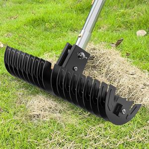 Lawn Thatch Rake, 15-Inch Steel Dethatching Tool, Adjustable 0-15 Angle and 38-68 Inch Length, Heavy-Duty Yard Rake for Dead Grass Removal and Lawn Care Updated (Black)