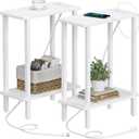 TUTOTAK Small End Table with Charging Station, Narrow Side Table with USB Ports and Outlets, Set of 2, Skinny Sofa Table, Slim Nightstand, Living Room, Bed Room, White TB01BW0602 (2-Tier7.9"D x 15.8"W x 22.5"H)