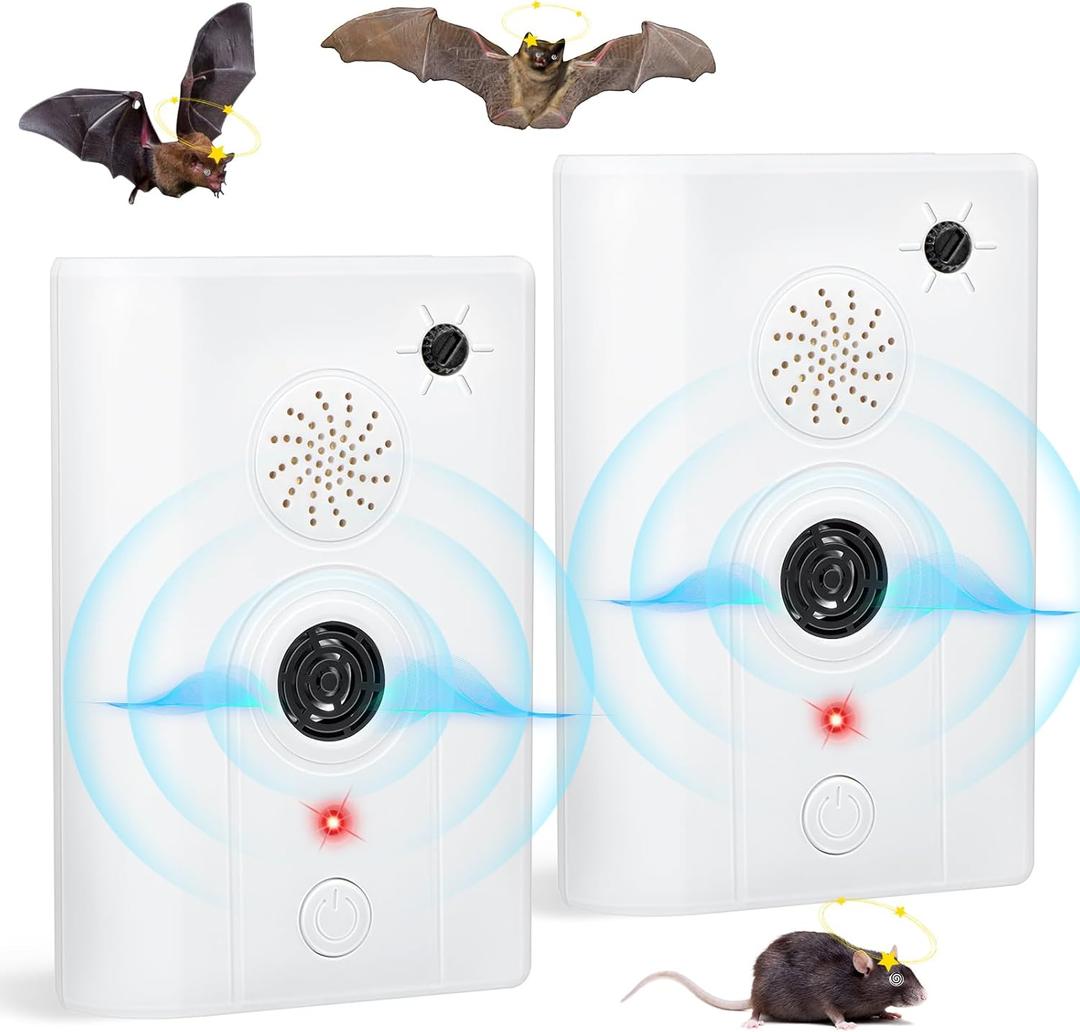 2 Pack Ultrasonic Bat Repellent Deterrent Devices for Attic, Electronic Plug in Bat Reject Repelling System Bats Keep Away Removal Device for Porch House Outdoor Indoor Use