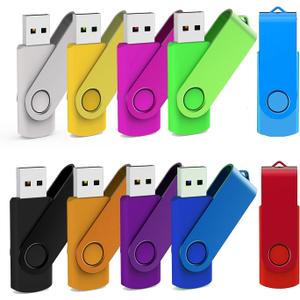 10 Pack 16GB USB Flash Drives, Bulk USB 2.0 Thumb Drives with Swivel Cap