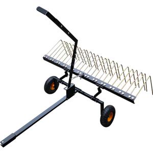 GarveeLife Pull Behind Rake for Riding Mower 60 Inch,Pine Straw Rake for ATV,Tow Behind Pine Needle Rakes for Tractor with Lift Handle & 24 Steel Tines