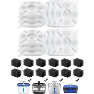 Veken Cat Water Fountain Filter, Classic 12 Pack Replacement Filters & 12 Pack Replacement Pre-Filter Sponges for 50oz, 84oz, 95oz or 108oz Automatic Pet Fountain Dog Water Dispenser