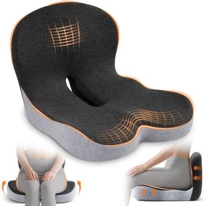 Seat Cushion, Office Chair Seat Cushions for Office Chair with L-Shaped Ergonomic Design, Memory Foam Chair Cushion for Long Sitting Office Worker(Black Gray)