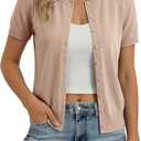 GRACE KARIN Women Short Sleeve Cardigan, 2026 Summer Knitted Sweater Tops, Basic Crew Neck Crop Outfits, M