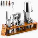 Barillio Bartender Kit  23-Piece Stainless-Steel Cocktail Shaker Set with Premium Acacia Stand | Martini Barware Mixing Tools for Home Bartending | Gift Set