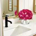 Hollyone Hydrangea Artificial Flowers with Glass Vase Fuchsia Silk Faux Flowers Arrangements in Vase with Faux Water Fake Floral Bulk Bouquet for Home Decor Table Centerpiece Decorations