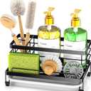 Cisily Large Black Sponge Holder for Kitchen, Sink Caddy Sink Organizer Rack for Kitchen Accessories with Drip Tray, Rustproof and Non-slip, Soap Dispenser Countertop Organizer Essentials for New Home