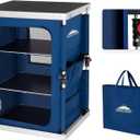EAGLE PEAK Outdoor Folding Camping Table with Large 3-Tier Storage Organizer and Side Pockets, Easy Set Up Portable Aluminum Camping Kitchen, Blue (18.9 x 23.6 x 31.5 IN)