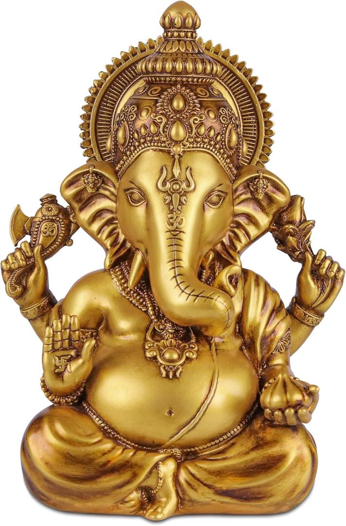 Decorative Lord Ganesha Statue | Gold Finish Hindu God Idol | Idol for Pooja Room | Statue for Home and Office Decor (Golden, 3.5 x 2 inches)