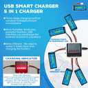 5PCS 3.7V 1800mAh 30C Lipo Battery with Molex Plug and 5-in-1 Charger Compatible with Most RC Drones,Quadcopters,Airplane Models,and Mini Remote-Controlled UAV