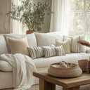 EMEMA Set of 2 Blue Boho Decorative Throw Pillow Covers 26x26 Inch Tufted Chenille Farmhouse Cushion Covers Textured Striped Pillow Covers Accent Neutral Pillowcases for Sofa Couch Bed Home Decor