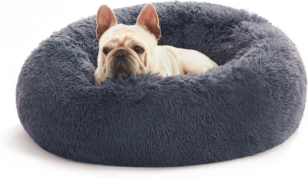 Love's cabin 20in Cat Beds for Indoor Cats - Cat Bed with Machine Washable, Waterproof Bottom - Bluish Grey Fluffy Calming Cushion Pet Bed for Joint-Relief and Sleep Improvement