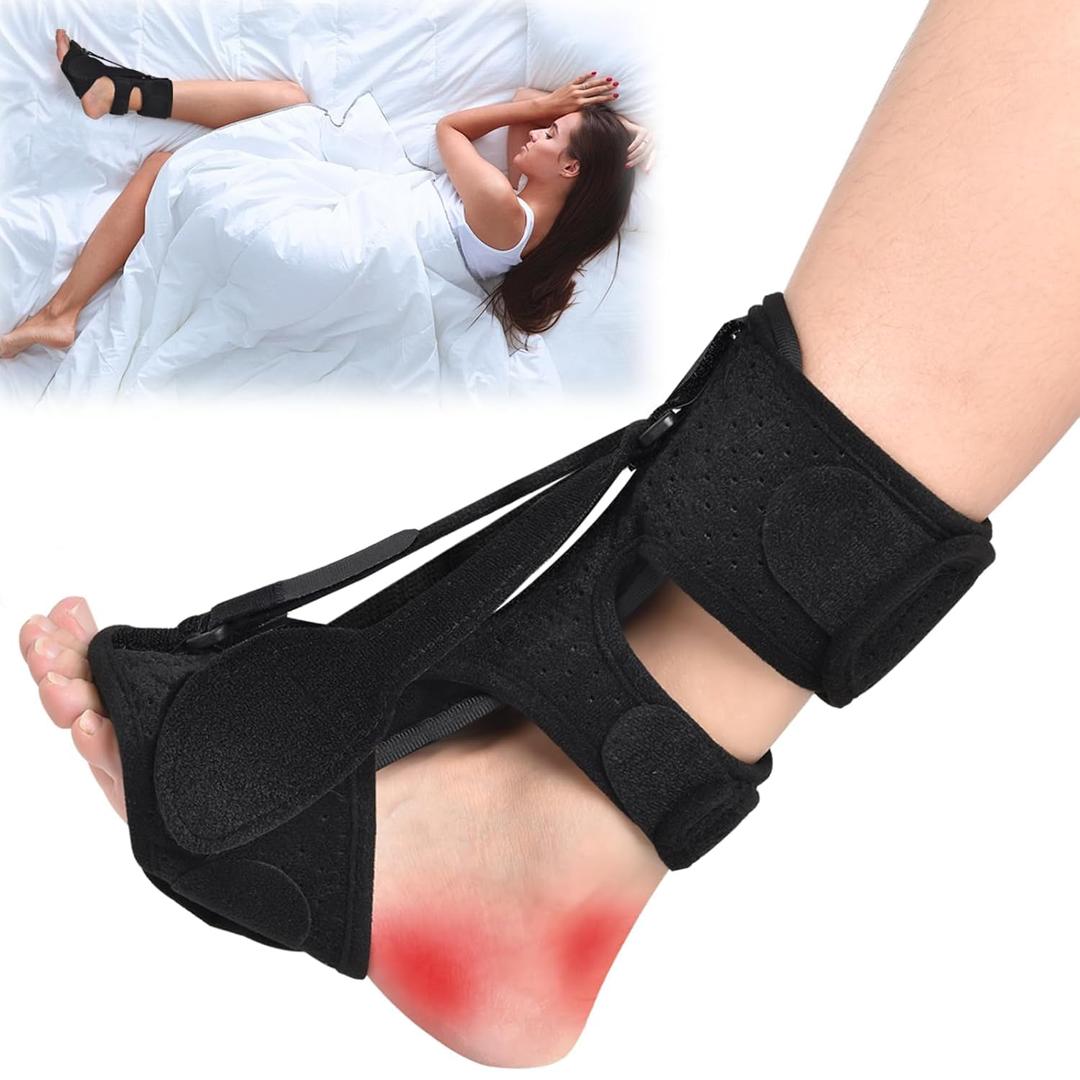 Plantar Fasciitis Night Splint for Women & Men - Universal Size 3 Adjustable Straps Achilles Tendonitis Brace, Heel Spur Pain Foot Splint, Plantar Fasciitis Relief for Sleeping, Black