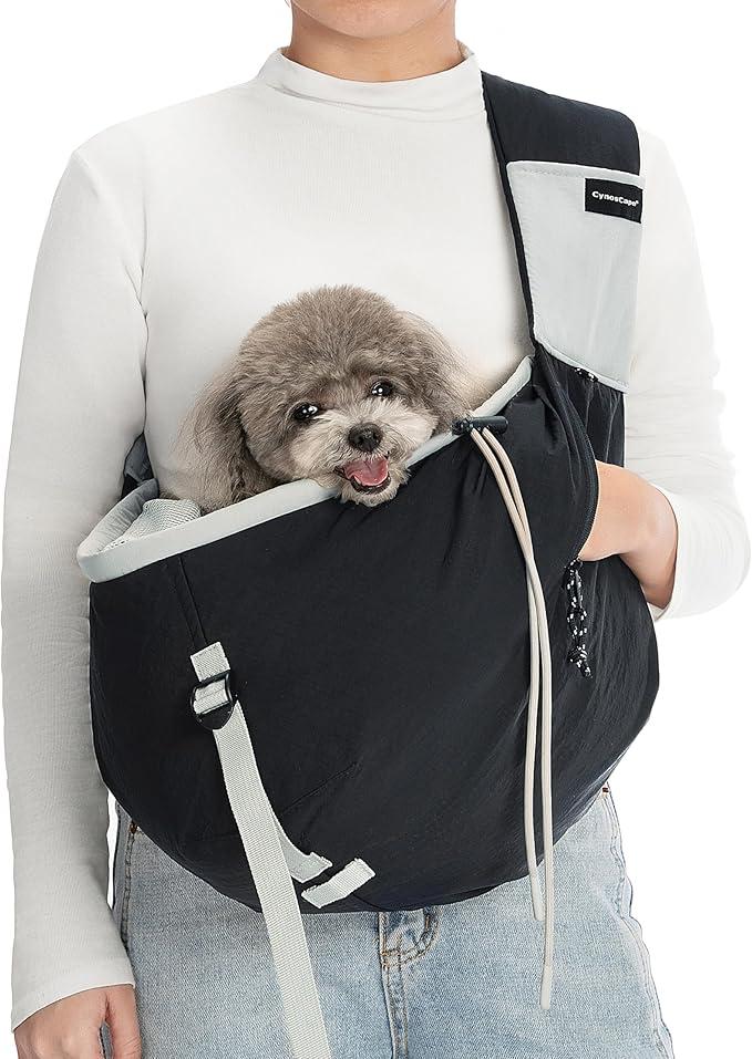 Small Dog Cat Sling Carrier - Soft Lightweight Fabric with Pockets for Shopping Convenience, Safety Harness Clips, Airline Check-in Approved,Comfortable Pet Carrier for Small Dogs Cats (Up to 19 lbs)