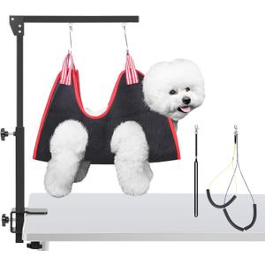 Dog Grooming Arm with Clamp and Grooming Hammock, 36" Height Foldable Dog Grooming Table Arm with No-Sit Holder and Loop Noose, Dog Grooming Stand for Small Dogs at Home or Salon