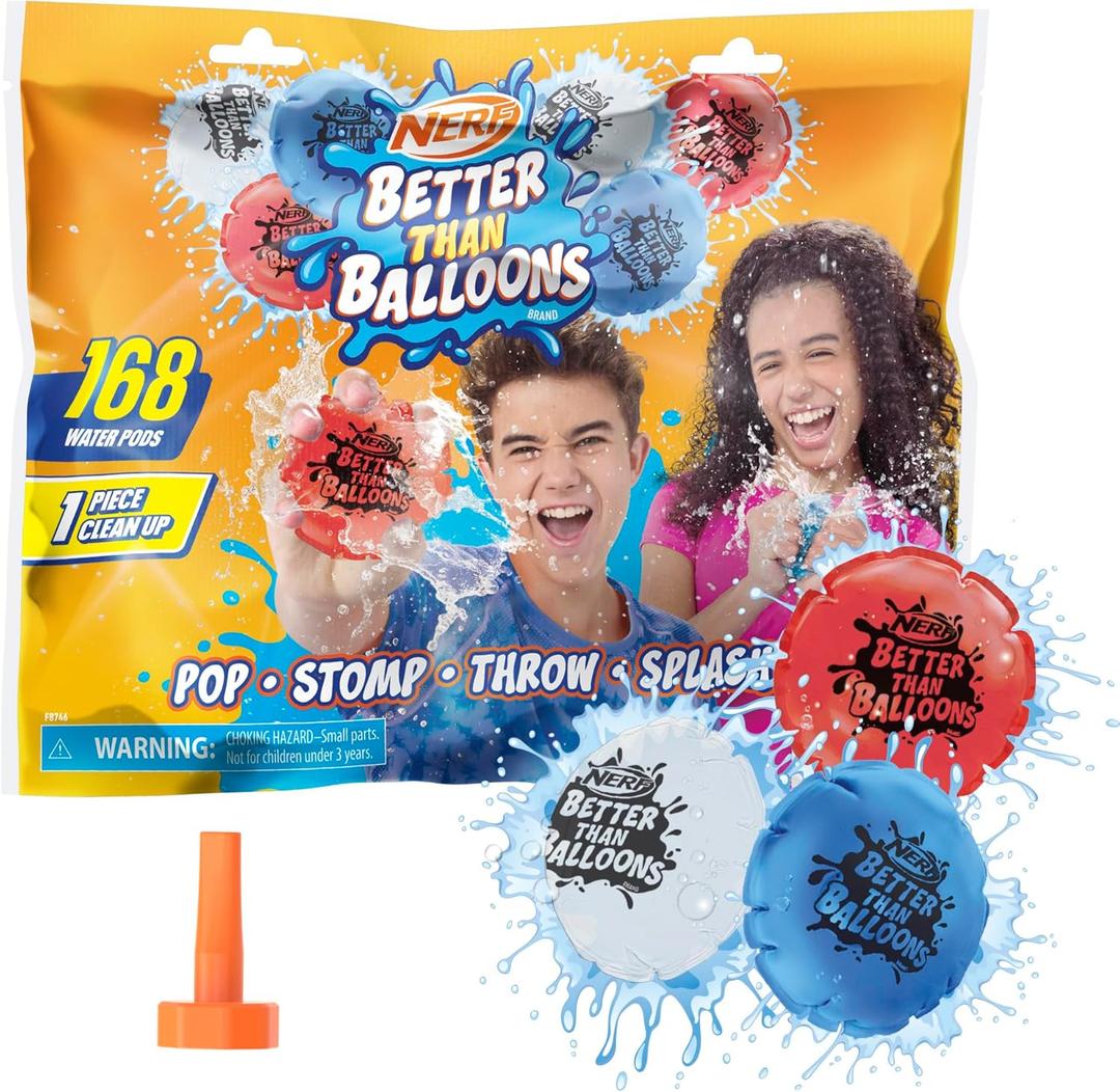 NERF Better Than Balloons Water Toys, 168 Pods, Easy 1 Piece Clean Up, Lots of Ways to Play, Backyard Water Fun, Gifts for Kids, Ages 3+, Red/White/Blue  