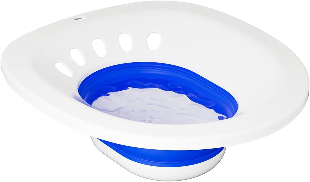 Sitz Bath for Toilet Seat Hemorrhoids and Postpartum Care,Yoni Steam Seat, Collapsible Sits Bath Kit for Women,Easy to Store,Wide Seat,Deeper Bowl (Blue No Flusher)