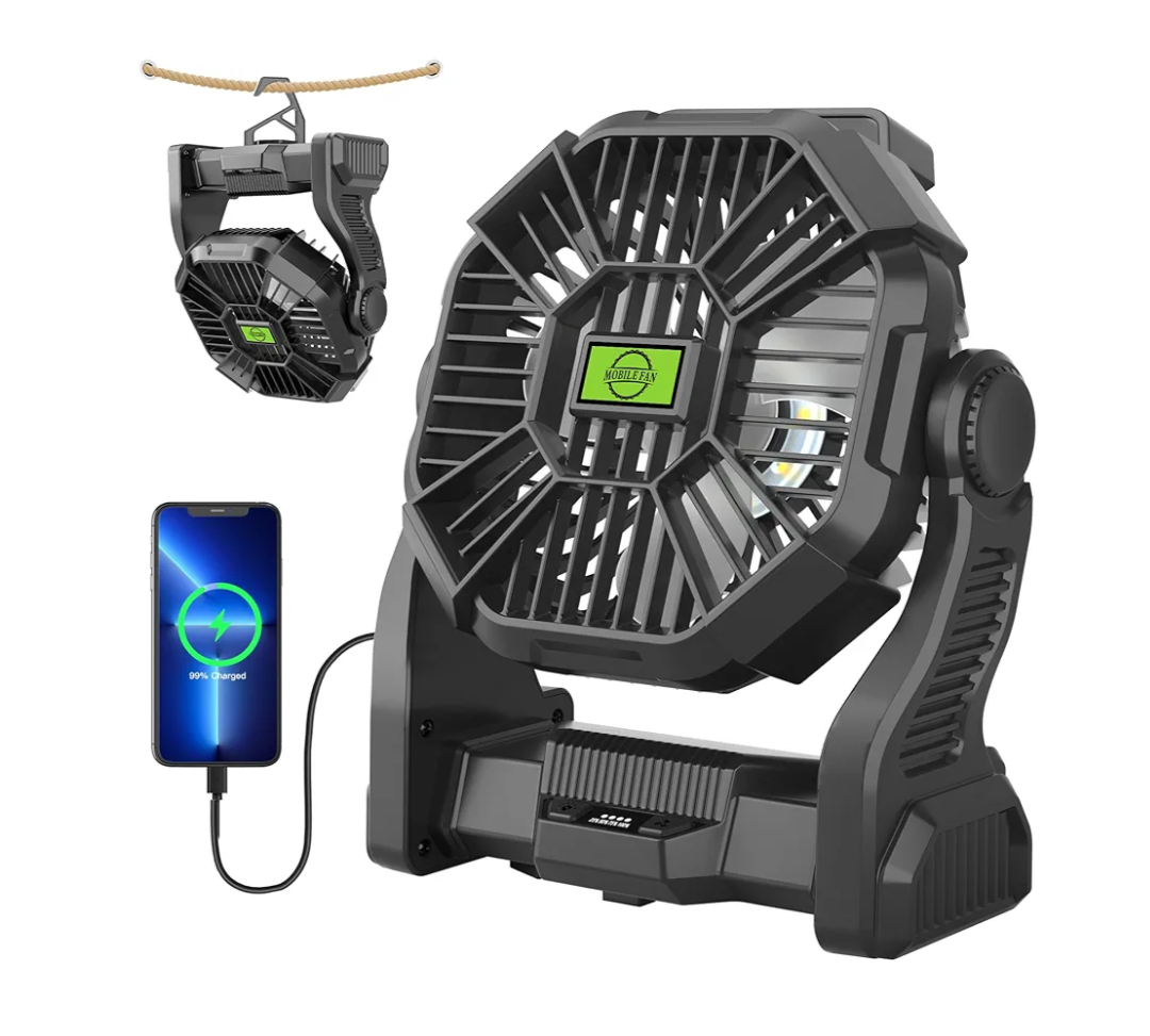 Rechargeable Portable Camping Fan for Tent with LED Light, 270°Pivot USB Personal Battery Powered Fan Outdoor Camping Essentials Battery Operated Portable for Travel X23 Black