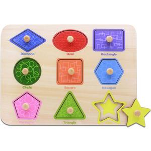 Aile Toddler Wooden Preschool Learning Shape Peg Puzzle Board Toys
