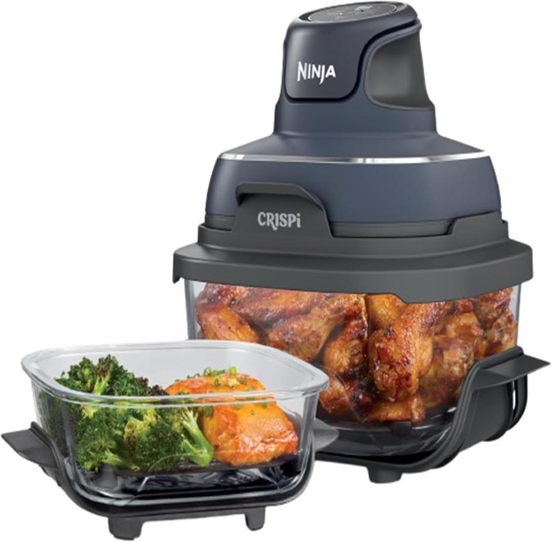 Ninja Crispi 4-in-1 Glass Air Fryer | 450F | Non-Toxic | 4QT & 6-Cup Glass Containers w/Lids | Microwave, Freezer, Dishwasher Safe | Max Crisp, Air Fry, Bake, Recrisp | Cyberspace Gray, FN101GY