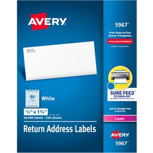 Avery Printable Return Address Labels with Sure Feed, 0.5" x 1.75", White, 20,000 Blank Mailing Labels (05967)