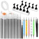 Nail Art Tools Kit with 15 Nail Art Brushes, 5 Dotting Tools, Nail Stand for Press-on, Nail Design Tools for Salon & DIY Home Manicure (Black)
