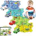 Christmas Stocking Stuffer 4 Sets 4in1 Puzzle Racer Kids Car Track Set,4 Theme Puzzle Racer Car Track Set Puzzle Track Car Play Set Puzzle Raceway Car Track Preschool Gifts for Kids Birthday Gift