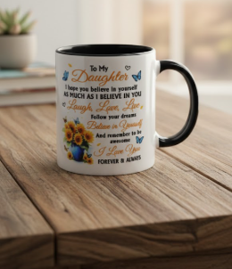 Daughter Gifts from Mom, Dad on Birthday, Presents For Daughters Cup with Spoon, To My Daughter Coffee Mug, Sunflower Gifts for Women Keepsake, 11oz White Pink Ceramic Coffee Tea Mug Cup