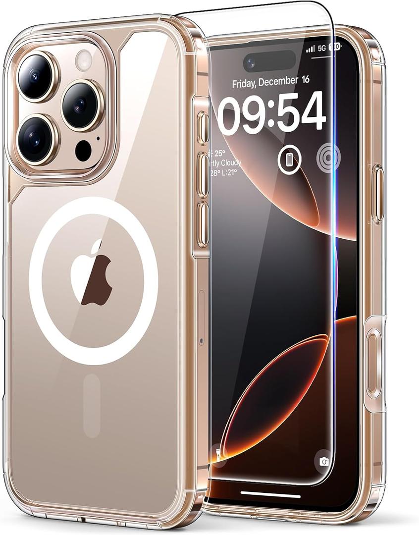TAURI 3 in 1 for iPhone 16 Pro Max Case, Compatible with MagSafe [Not-Yellowing] with 2X Screen Protectors, Military-Grade Protection, Shockproof Slim Magnetic Case for 16 ProMax 6.9", Clear (for iPhone 16 Pro Max 6.9", A-Clear)