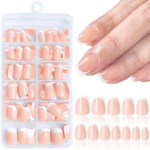 240pc French Tip Press on Nails Short Fake Nails with Glue and Adhesive Tab, False Acrylic Nails Press on Nails Coffin Nail Tips Artificial Glue on Nails Press ons Fingernail Stick on Nails