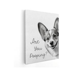 QICLM Funny Corgi Wall Art, are You Pooping Dog Funny Bathroom Canvas Wall Art Poster for Restroom Toilet, Beautiful Corgi Bathroom Wall Art Decor, 11x14 Inch Framed
