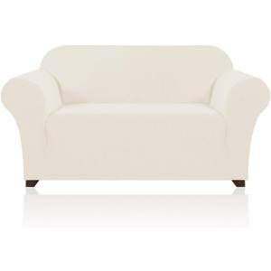 PrinceDeco Stretch Sofa Slipcover 1 Piece Sofa Cover for 2 Cushion Couch Furniture Protector/Cover Couch with Elastic Bottom Soft and Durable Sofa Cover Pet Protector (Love seat,Cream)