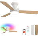 Putroad 42 Inch Ceiling Fans with Lights and Remote, Low Profile Ceiling Fan with Light Flush Mount, Reversible, 6 Speeds, 3CCT Dimmable White Ceiling Fan for Bedroom Dinning Room Indoor