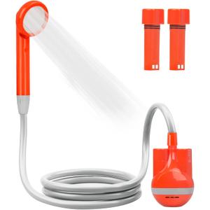 innhom Portable Shower Camping Shower Outdoor Camp Shower Pump, Electric Rechargeable Portable Camping Shower, Powered by Rechargeable Battery (orange-2 batteries)