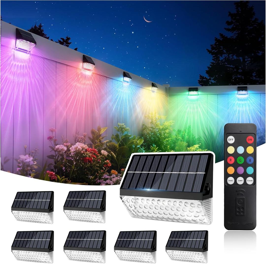 LumiZen Solar Deck Lights 8 Pack, 12 Modes RGB Color with Remote Dimmable Solar Fence Lights Outdoor Led Powered Christmas Light Waterproof Color Changing for Step, Fence, Yard, Patio, Pool and Yard